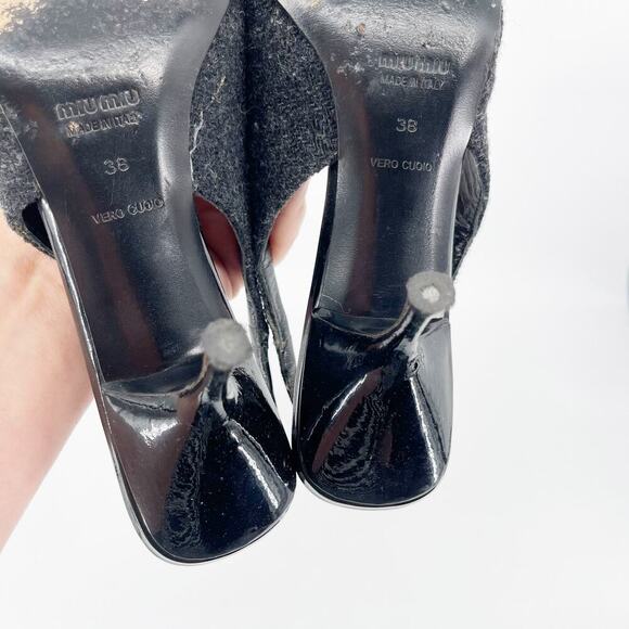 Miu Miu Vintage Charcoal Wool Black Cap Toe Floral Applique Slingback Heel IT 38 - Picture 12 of 13